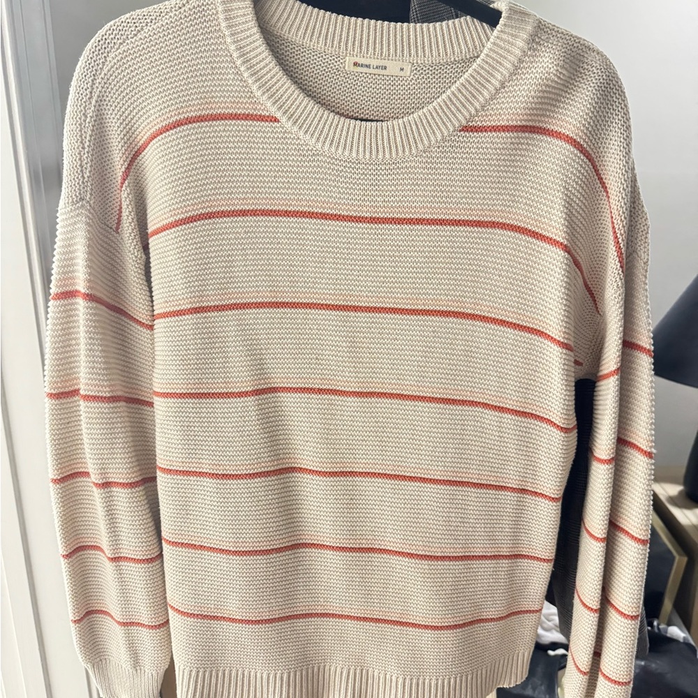 100% cotton Marine Layer Beige and Coral Striped Sweater